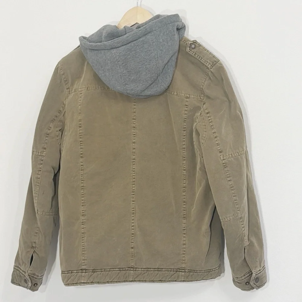 LEVI’S Washed Cotton Brown Jacket Removable Hood Snap/Zipper Front Size Small